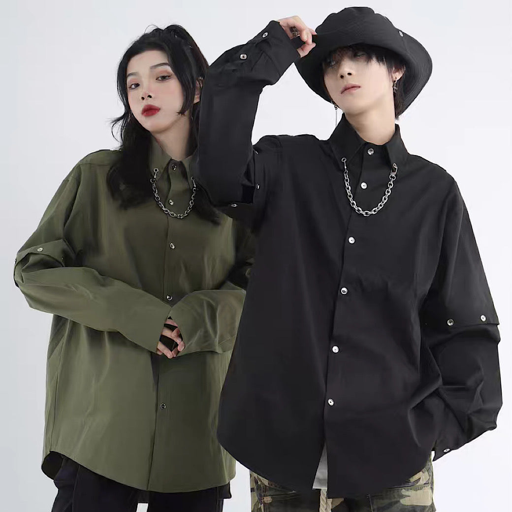 【INS】2way specification back belting natural long sleeve shirt  IN0028