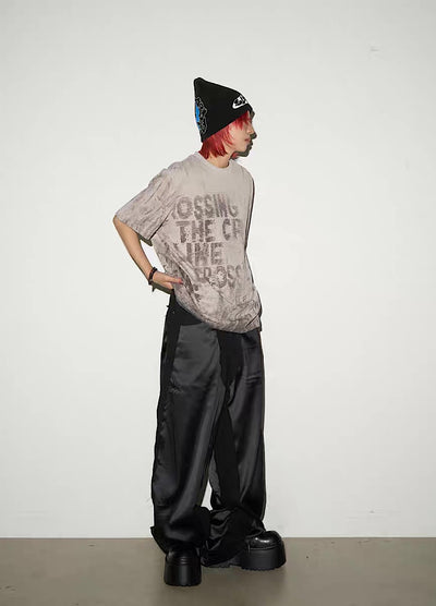 【MICHINNYON】Full-washed initial design trendy style short-sleeved T-shirt  MY0046