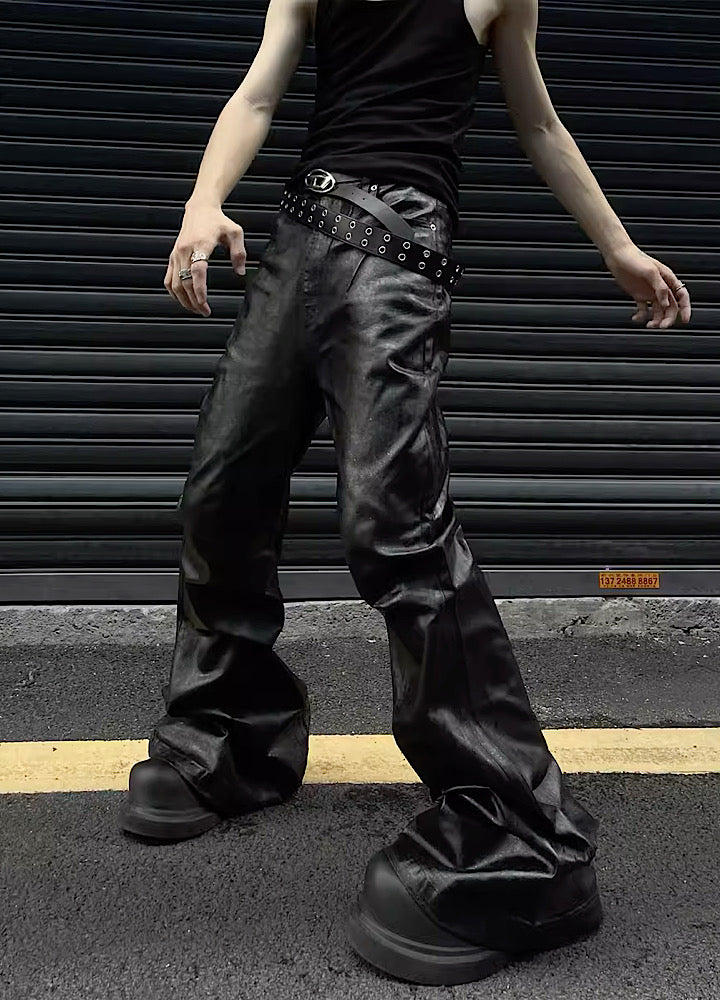 【MAXDSTR】Aggressive graphic leather type design pants MD0091