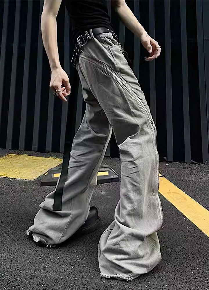 【MAXDSTR】Double asymmetric zip gimmick flare denim  MD0092