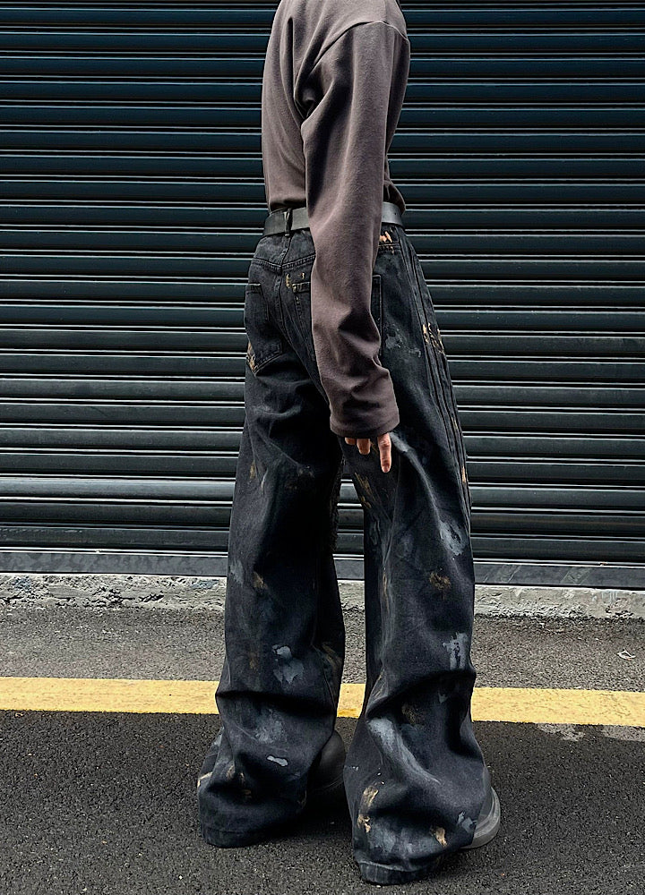 [MAXDSTR] Dark design dull vintage damaged denim pants MD0106