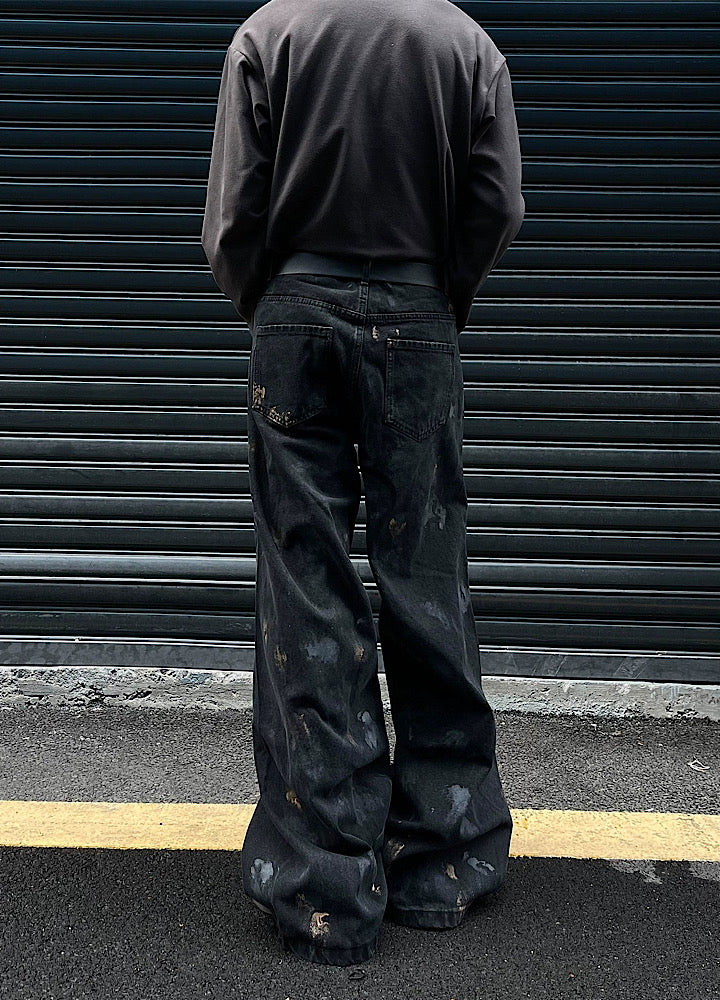 【MAXDSTR】Dark design dull vintage damaged denim pants  MD0106