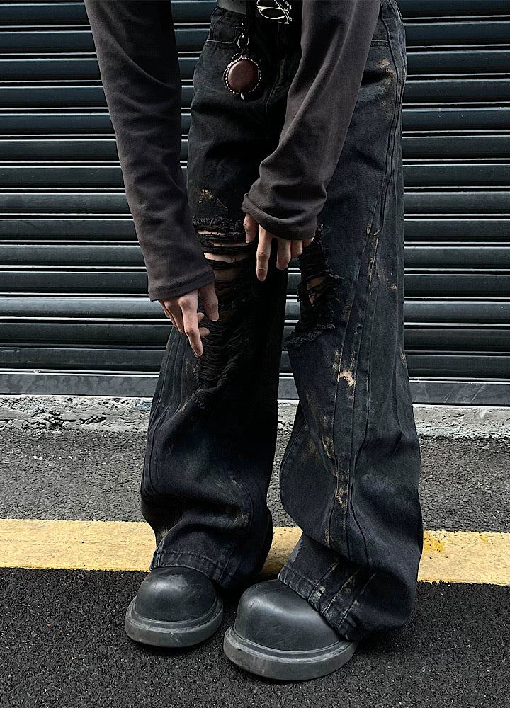 【MAXDSTR】Dark design dull vintage damaged denim pants  MD0106