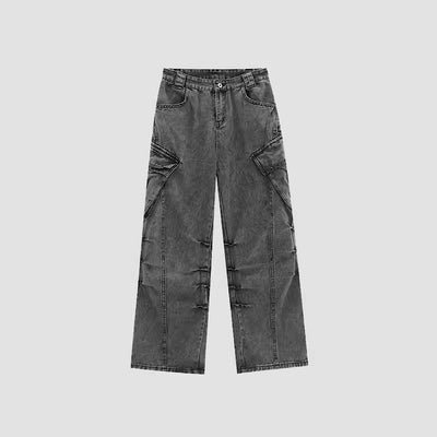 【INS】Washed gray coloring simple cargo denim  IN0019