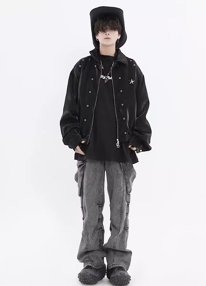 【INS】Washed gray coloring simple cargo denim IN0019