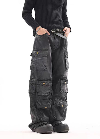 【BTSG】Multi-pocket design dull wash cargo denim pants  BS0009