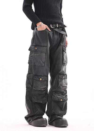 [BTSG] Multi-pocket design dull wash cargo denim pants BS0009 
