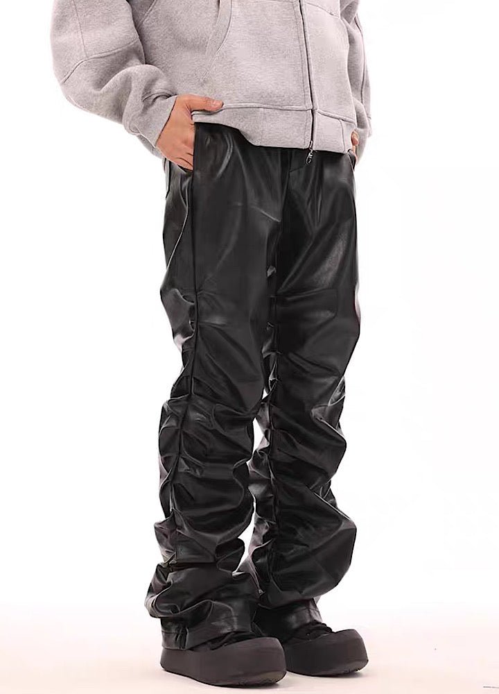 【BTSG】Mode style hem pocket design leather pants  BS0011