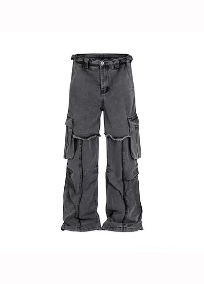 [BTSG] Gimmick design gray washed straight denim pants BS0012