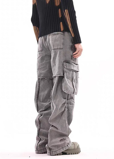 【BTSG】Gimmick design gray washed straight denim pants  BS0012