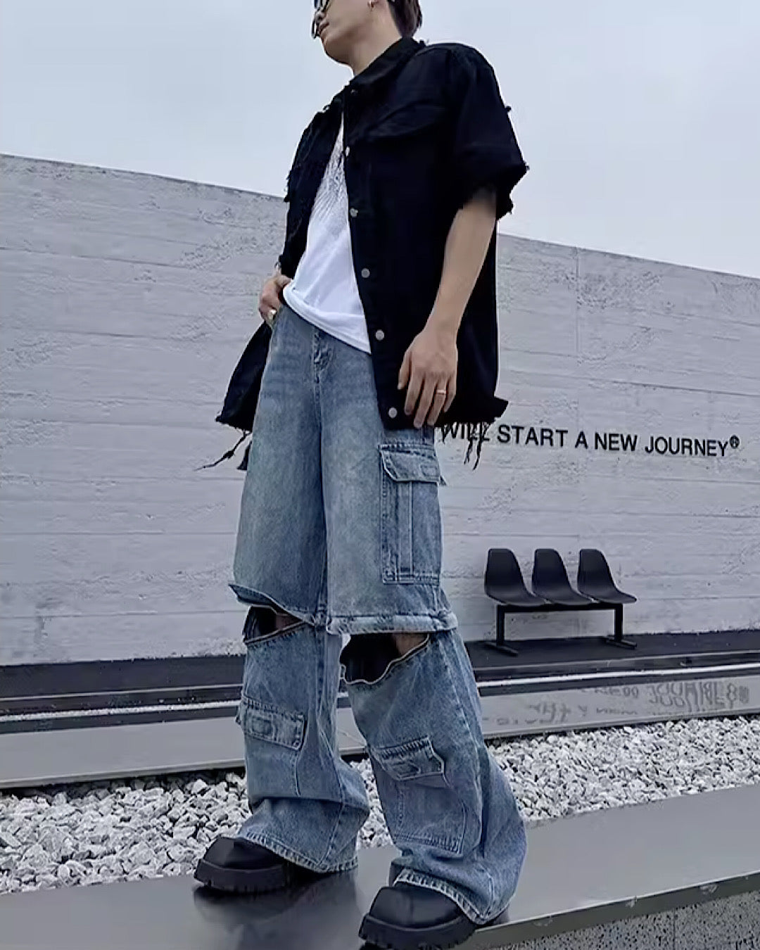 [Ichulb]Removable 2way type vintage cargo denim IH0011