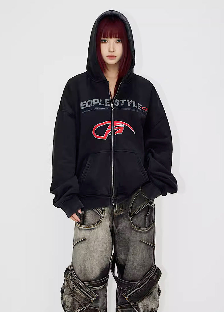 【People Style】Active one point design full zip hoodie PS0006