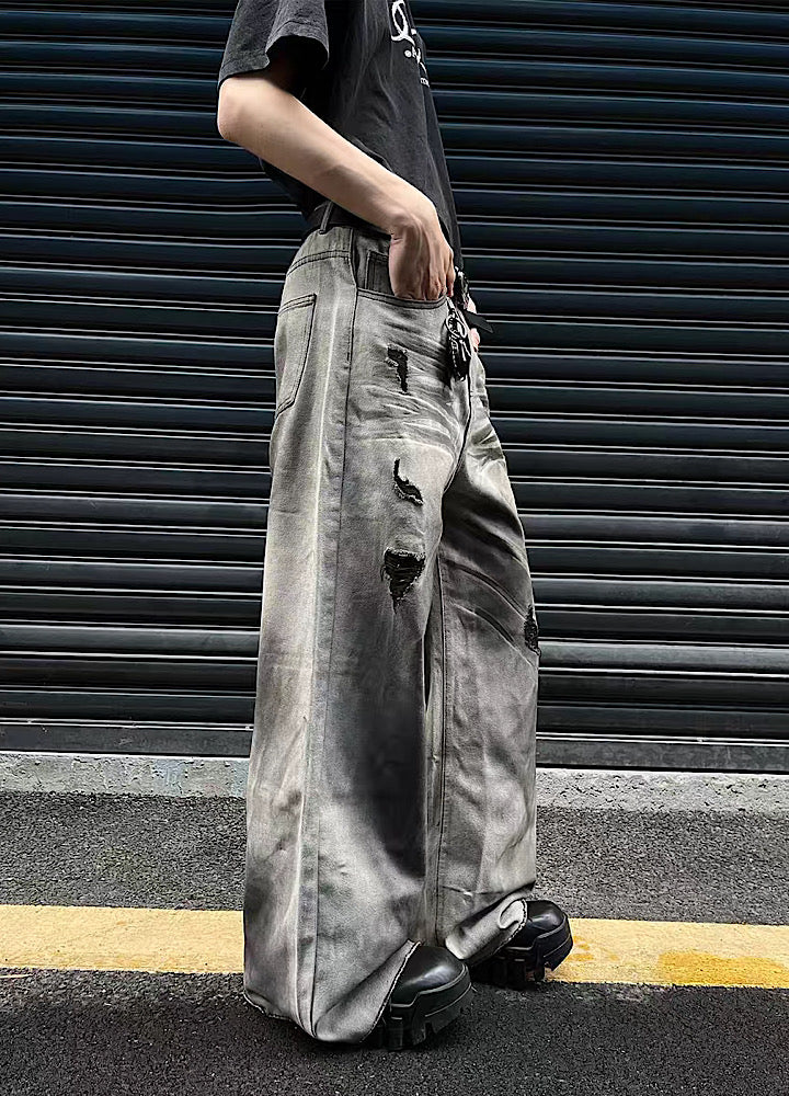 【MAXDSTR】Dull washed wide over design white denim pants  MD0123