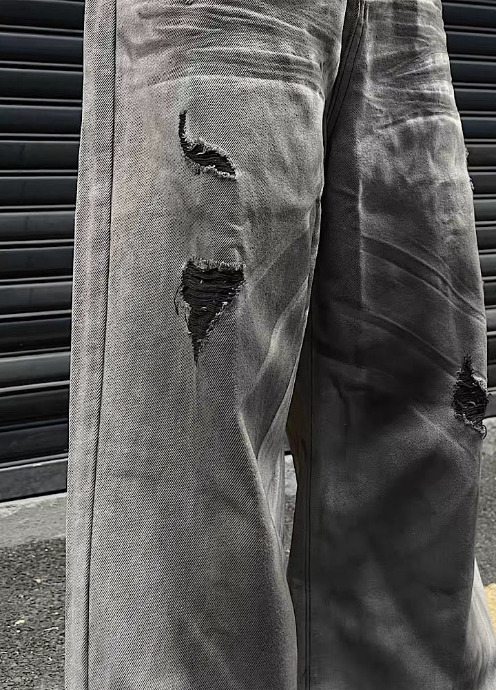 [MAXDSTR] Dull washed wide over design white denim pants MD0123