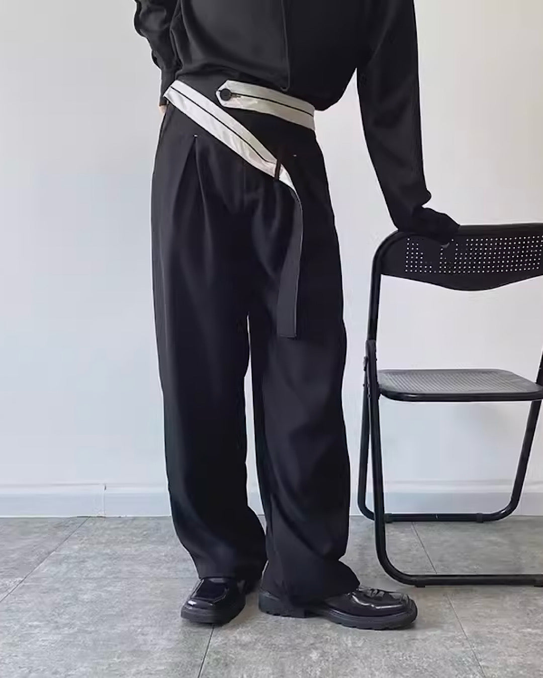 [GREY] Long Belt Straight Simple Slacks Pants GR0014