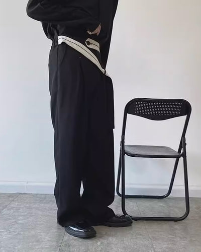 [GREY] Long Belt Straight Simple Slacks Pants GR0014