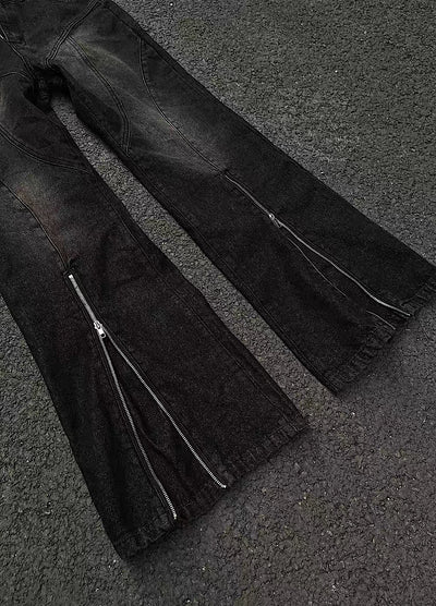 【MAXDSTR】Center zip design wash simple flare denim pants  MD0126