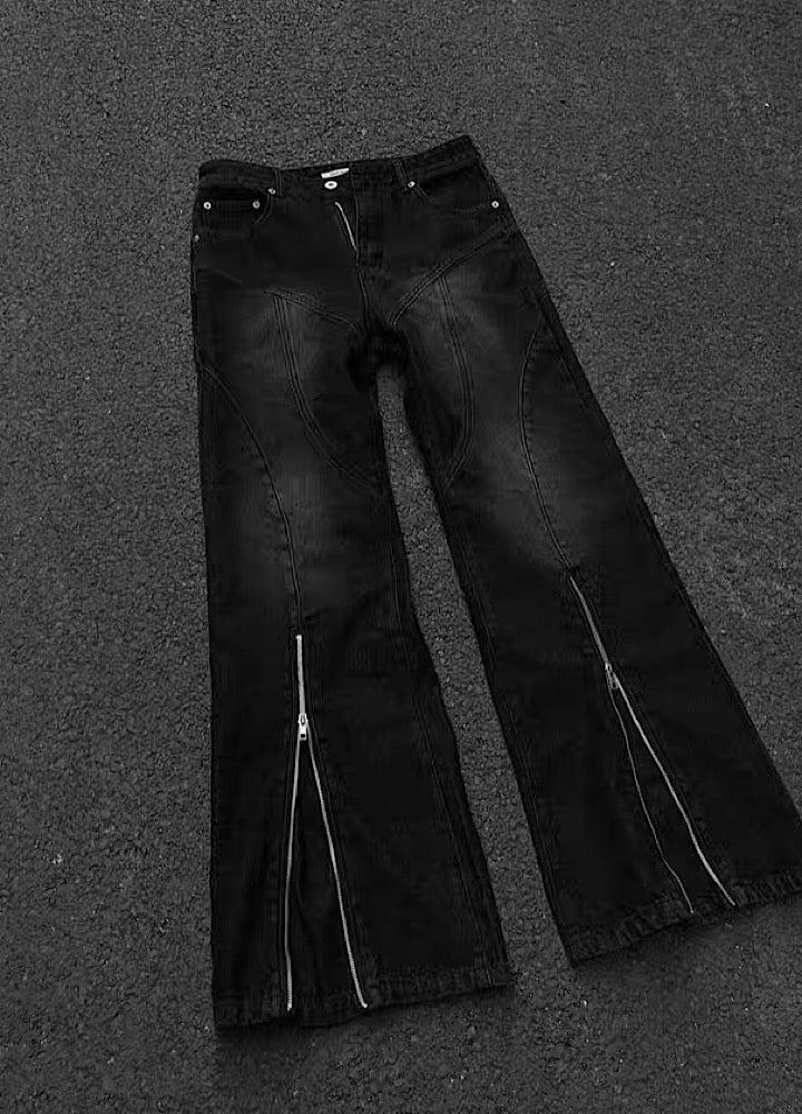 MAXDSTR】Center zip design wash simple flare denim pants MD0126 
