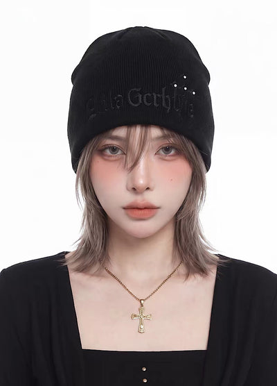 【10/6新作】Gothic Cross Logo Embroidery Beanie  HL3308