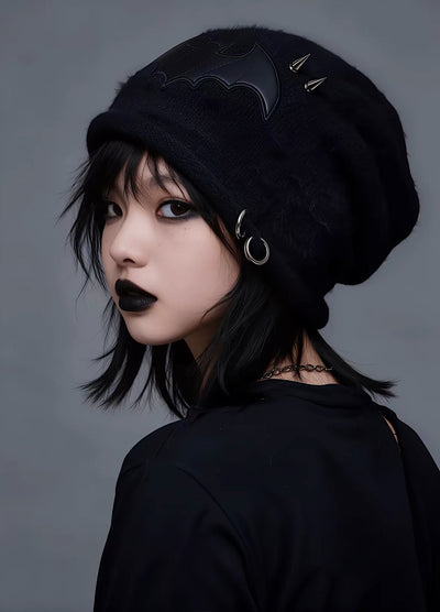 【Miub】Bat Emblem Metal Pierce Slouch Beanie  MB0029