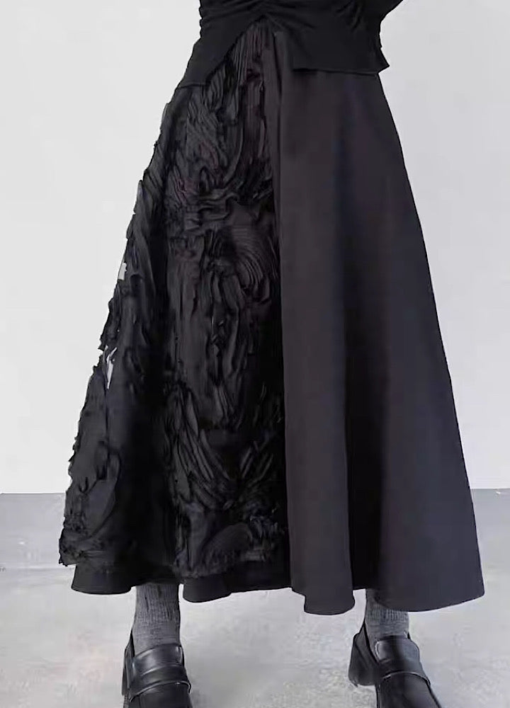 [Floating weed] Random rose design black wide skirt FW0019