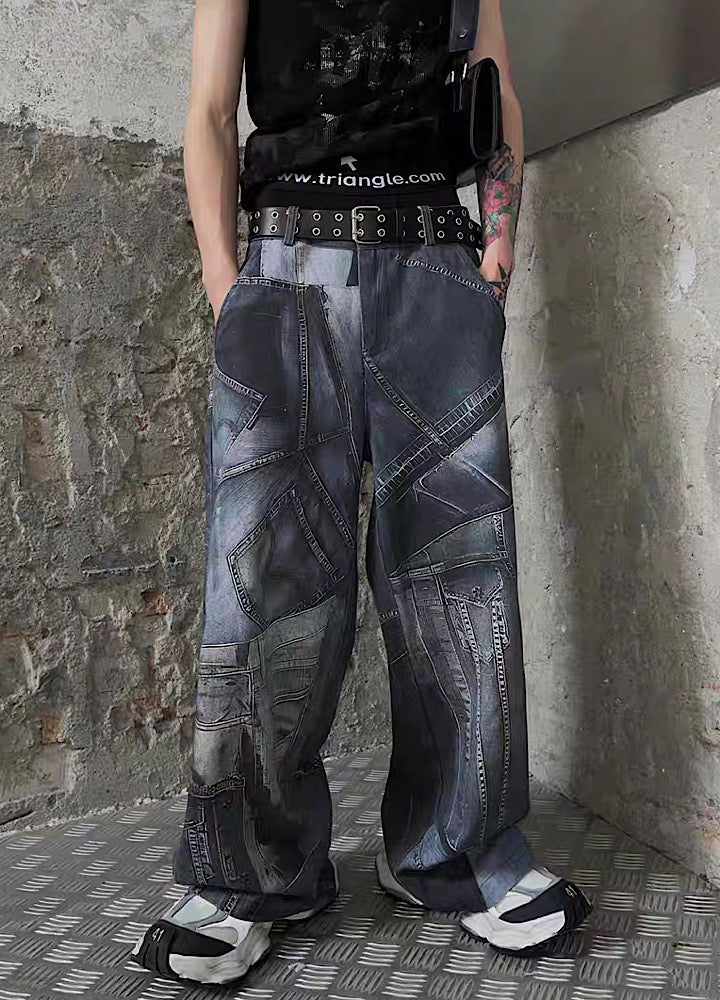 [SOULWORKER] Patchwork-style patchwork design vintage denim pants SW0001