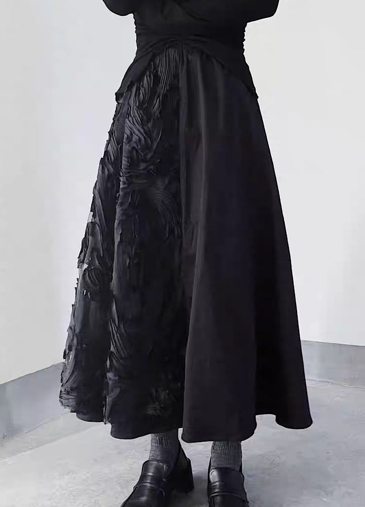 【Floating weed】Random rose design black wide skirt  FW0019