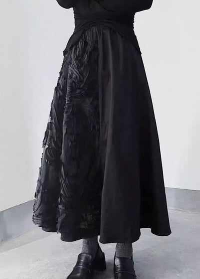 [Floating weed] Random rose design black wide skirt FW0019