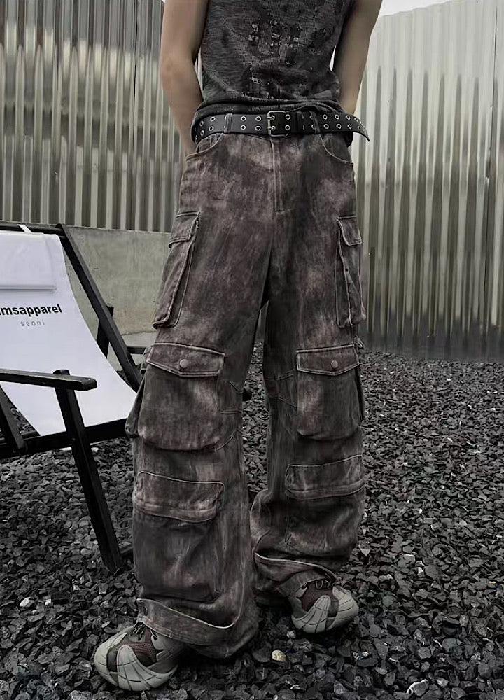 [SOULWORKER] Soil stain washed vintage style denim cargo pants SW0003