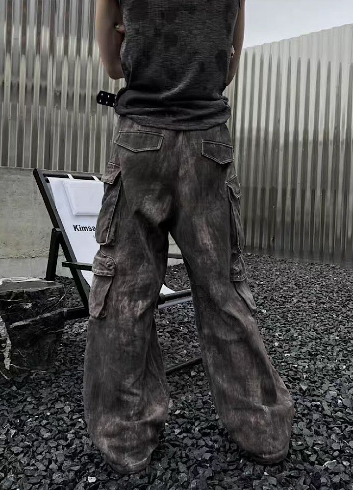 【SOULWORKER】Soil stain washed vintage style denim cargo pants  SW0003