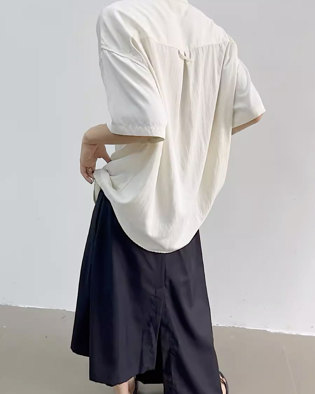【Yghome】Simple rayon type simple casual shirt  YH0007