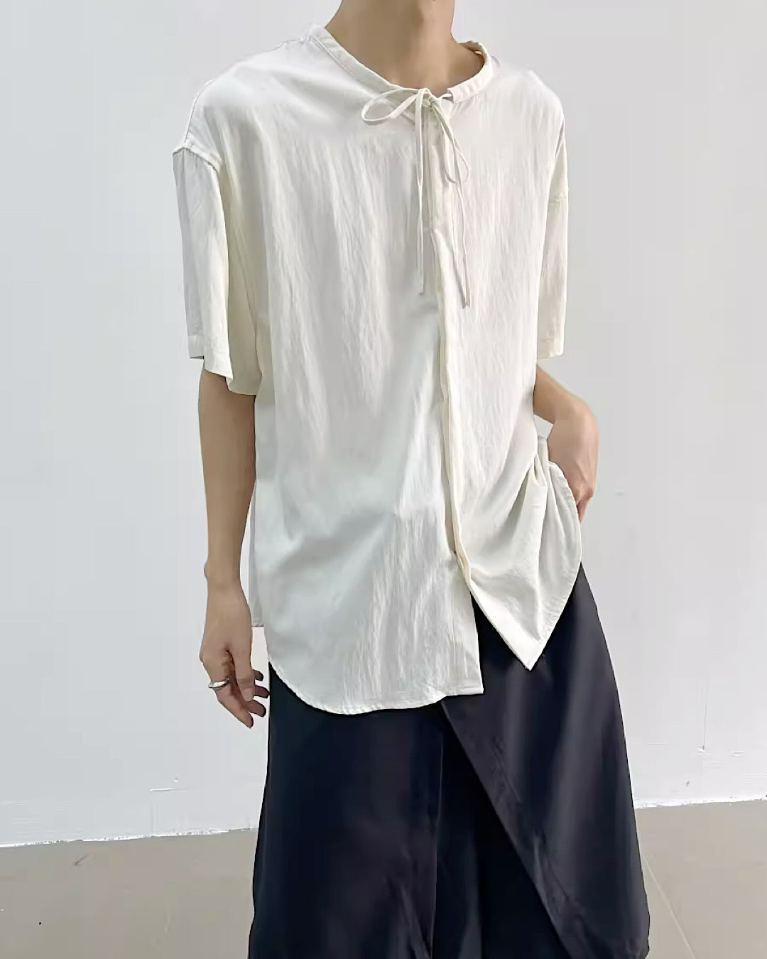 【Yghome】Simple rayon type simple casual shirt  YH0007
