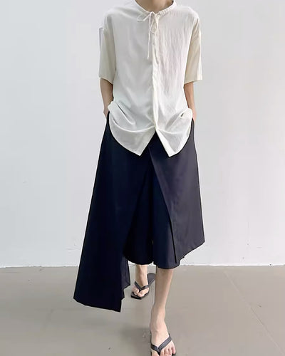 【Yghome】Simple rayon type simple casual shirt YH0007