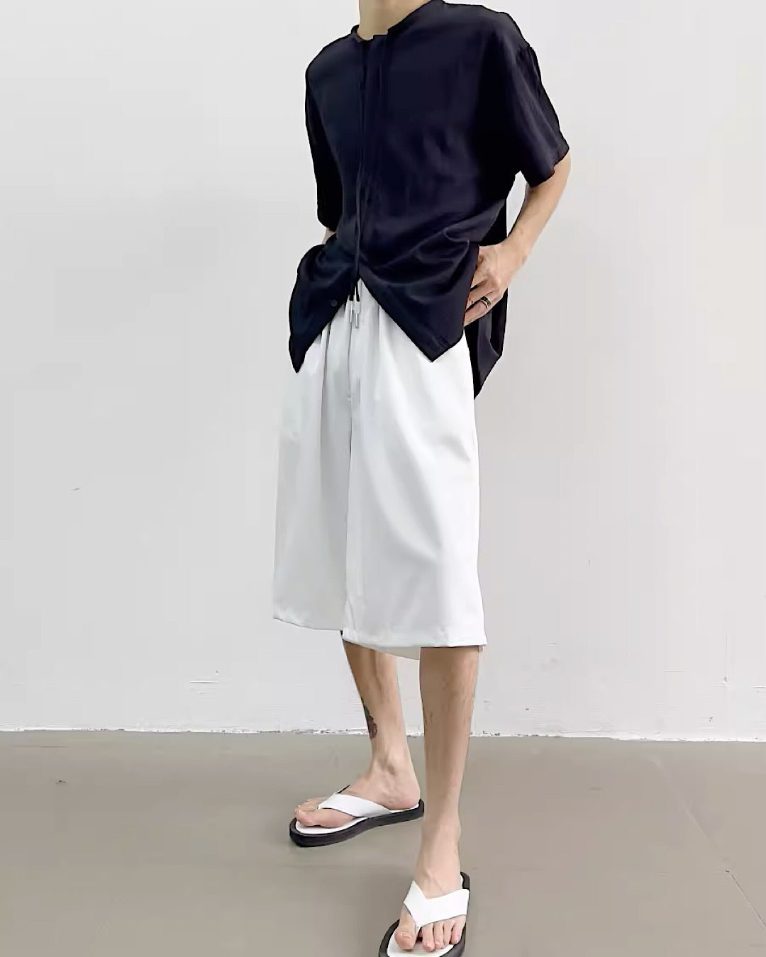 【Yghome】Simple rayon type simple casual shirt YH0007