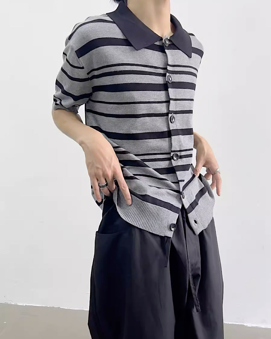 【Yghome】striped border line polo shirt  YH0008