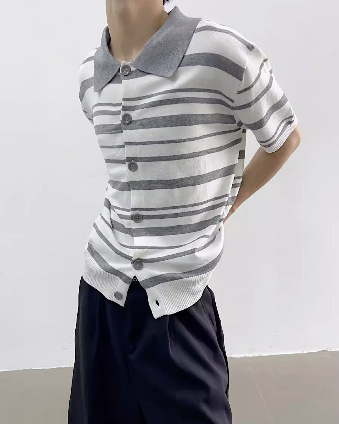 【Yghome】striped border line polo shirt  YH0008