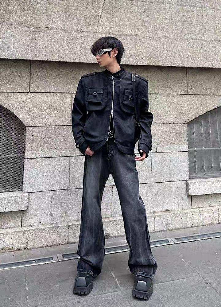 【MARTHENAUT】Double pocket design chic leather jacket  MH0028