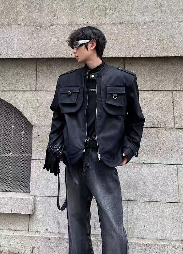 MARTHENAUT】Double pocket design chic leather jacket MH0028 – HI 