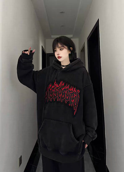 【W3】Subculture flame initial design low rise hoodie  WO0037