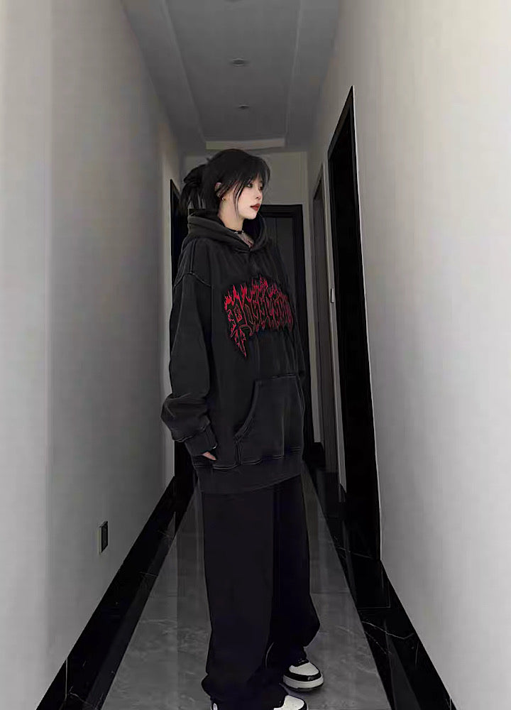 [W3] Subculture flame initial design low rise hoodie WO0037