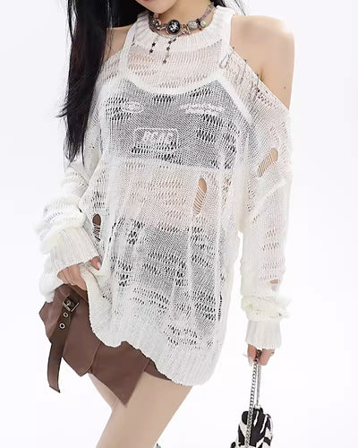 [UNCMHISEX]Knit material all-in-one type accent sheer top UX0008