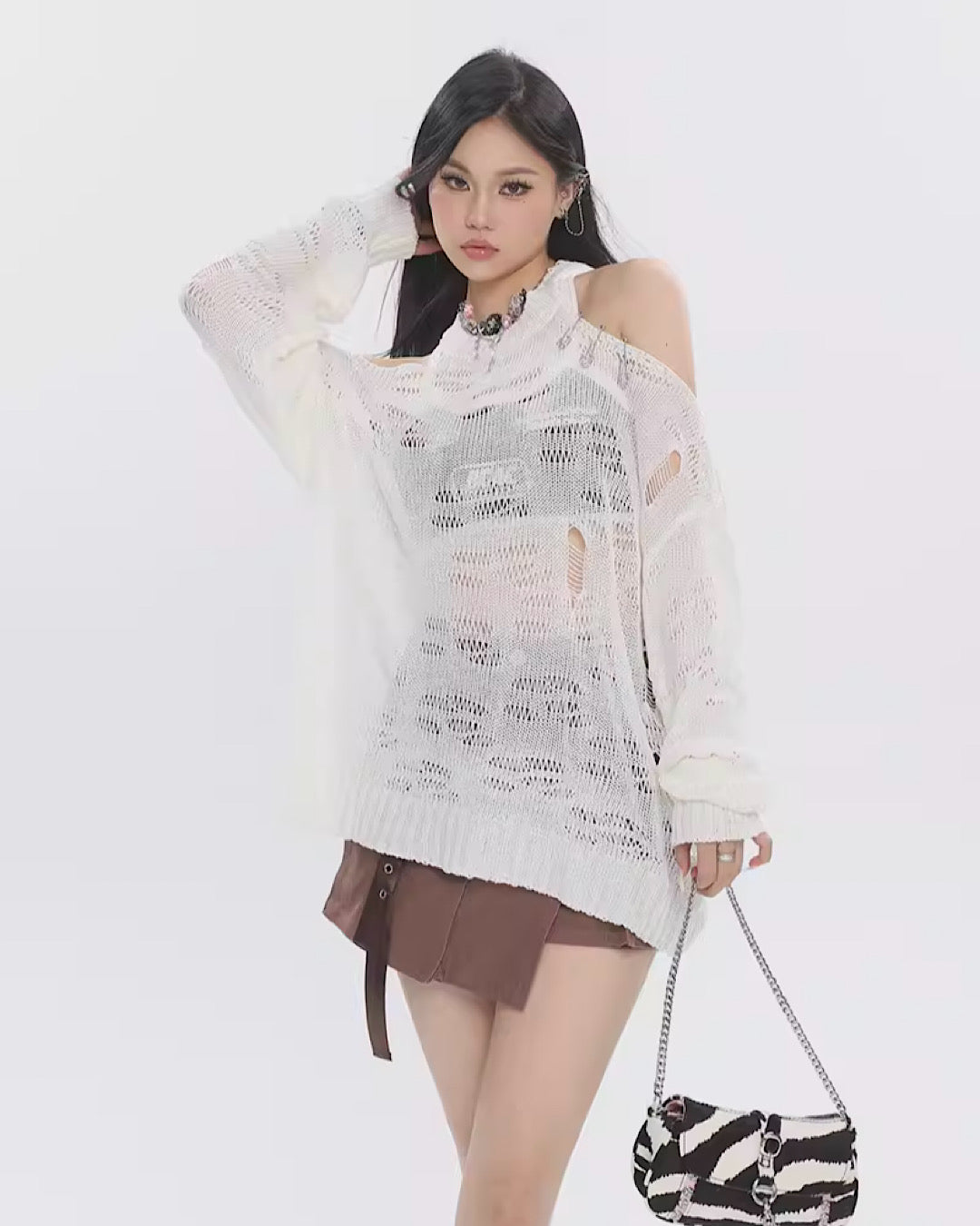 [UNCMHISEX]Knit material all-in-one type accent sheer top UX0008