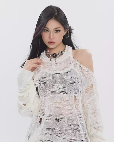 【UNCMHISEX】Knit material all-in-one type accent sheer top  UX0008