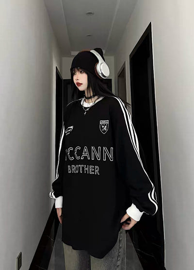 [W3] Double color loose graphic initial design sweatshirts WO0040