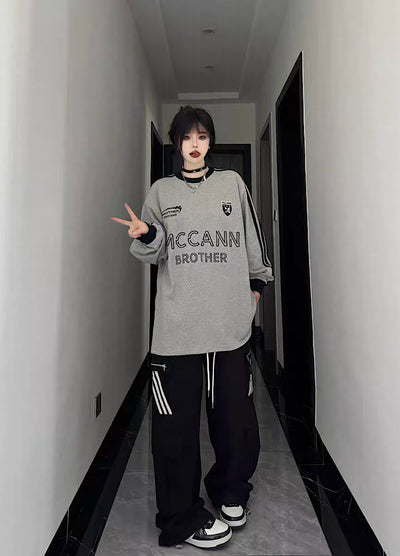 【W3】Double color loose graphic initial design sweatshirts  WO0040
