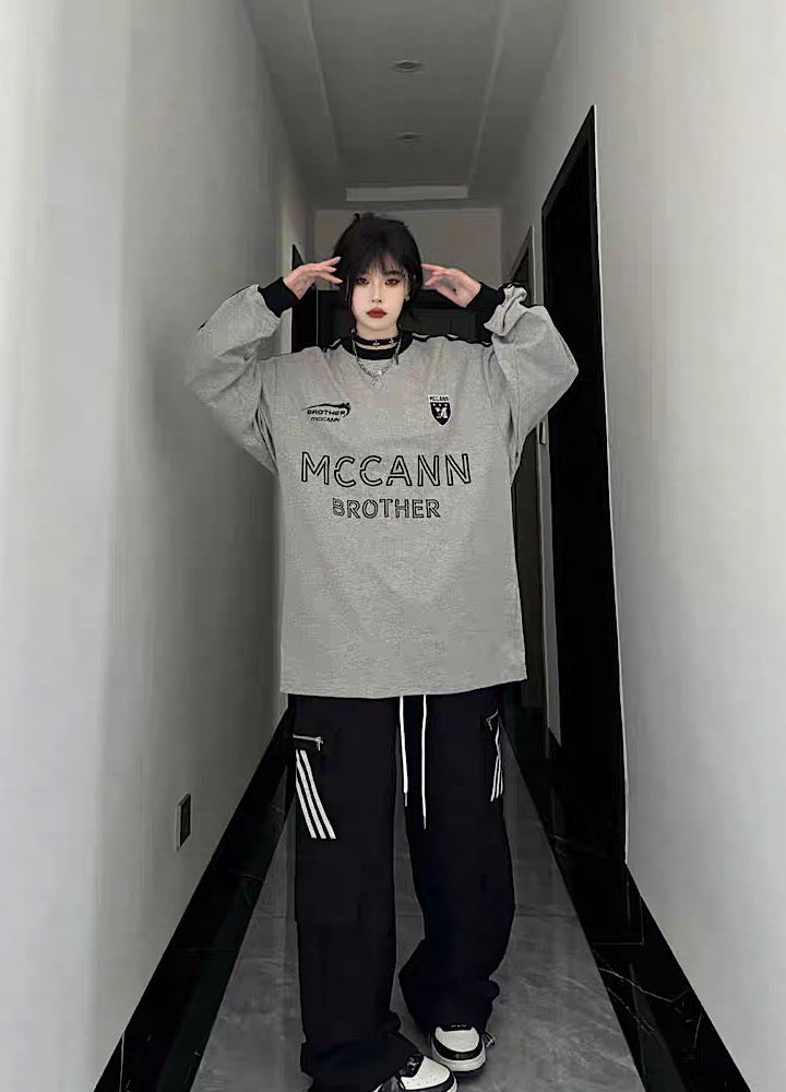【W3】Double color loose graphic initial design sweatshirts  WO0040