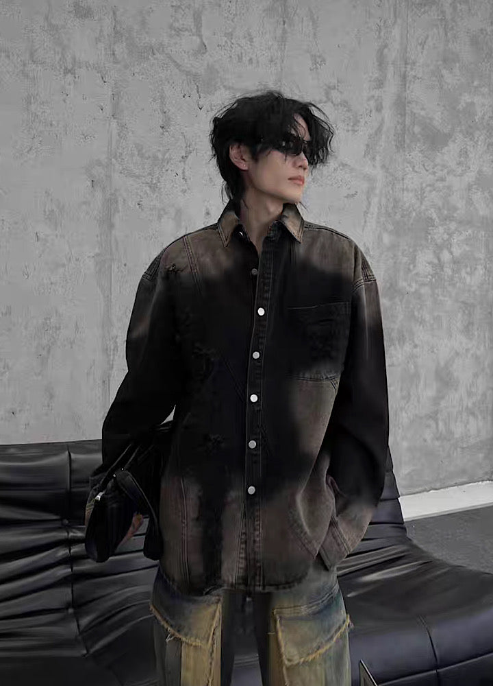 [SOULWORKER] Grayish Vintage Washed Long Sleeve Shirt SW0010