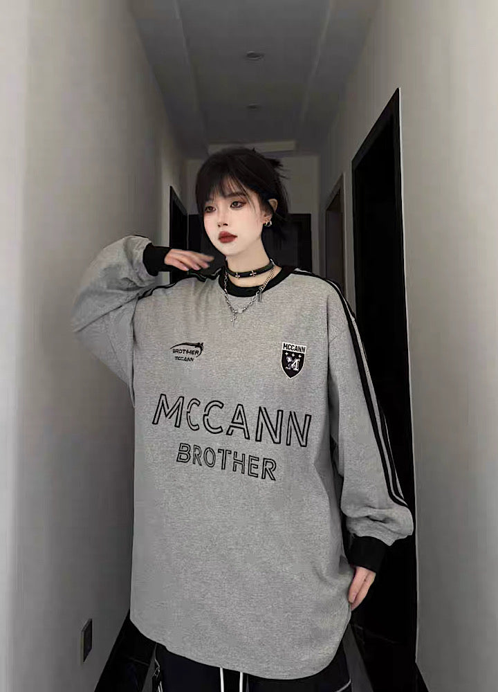 [W3] Double color loose graphic initial design sweatshirts WO0040