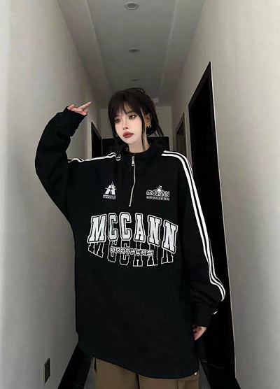 [W3] Double color American casual style full zip over sweatshirt WO0041