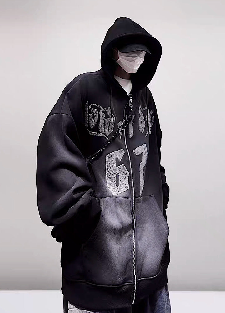 [UUCSCC] Number line design logo full zip hoodie US0060